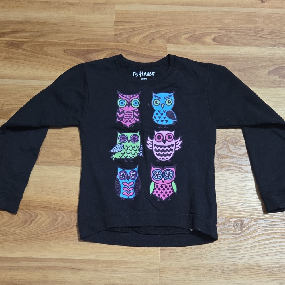 hanes girls black owl sweater